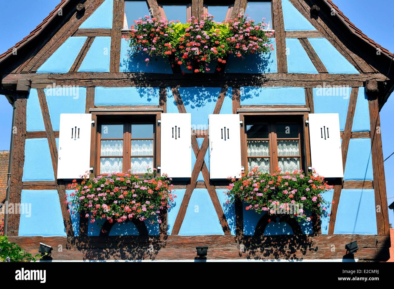 France Haut Rhin Alsace Wine Route Eguisheim labelled Les Plus Beaux Villages de France (The Most Beautiful Villages of France) Stock Photo