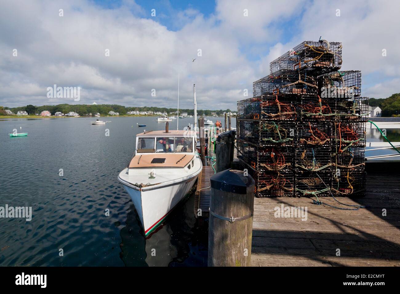 United States Maine Kennebunkport Cape Porpoise Cape pier fishing boat