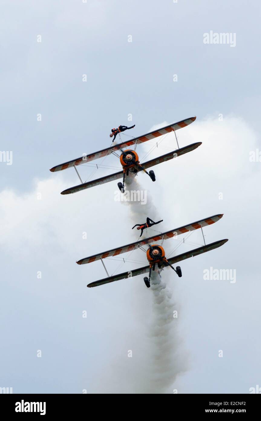 France Nord Niergnies air meeting of Cambrai Breitling patrol on Boeing PT 17 Kaydet two stunt performers making figures on the Stock Photo