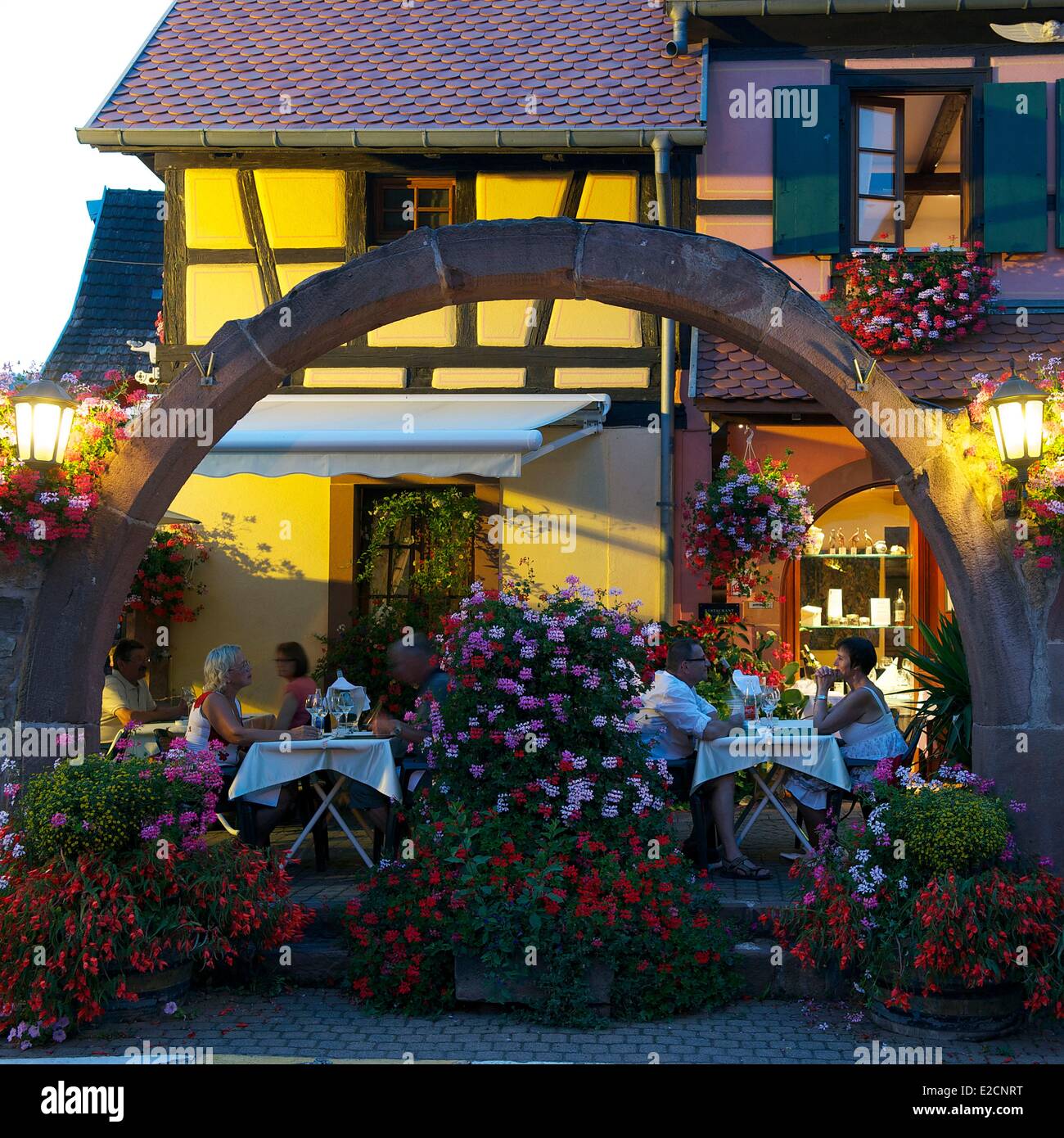 France Haut Rhin Alsace Wine Route Eguisheim labelled Les Plus Beaux Villages de France (The Most Beautiful Villages of France) Stock Photo