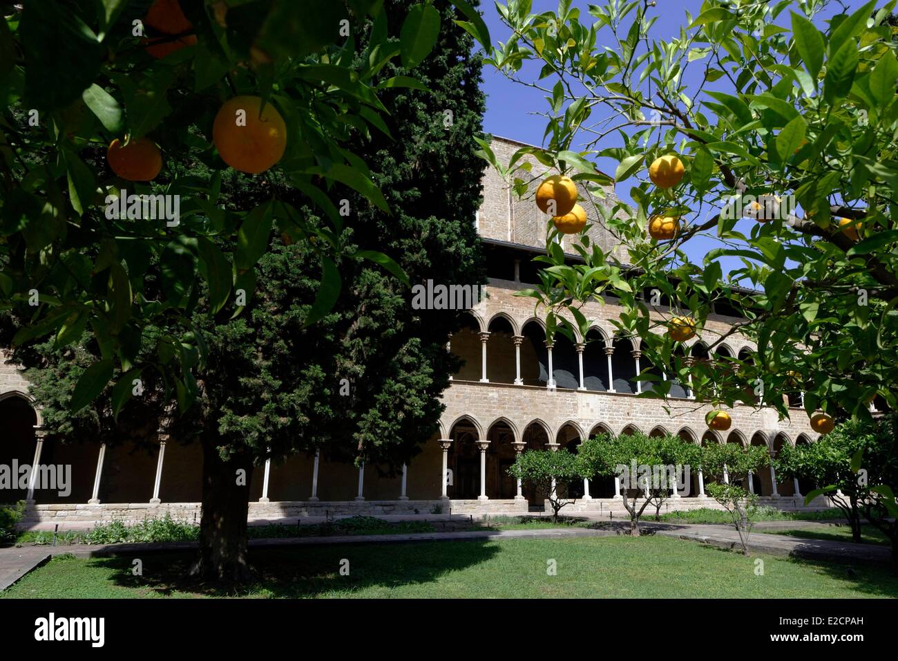 Spain Catalonia Barcelona Pedralbes Monastery built in the 14th century with its beautiful three floors cloister Stock Photo