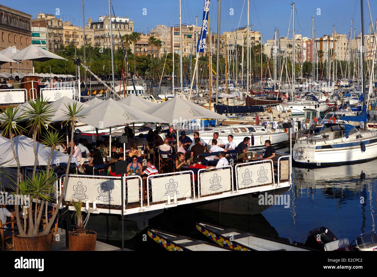 Spain Catalonia Barcelona Marina Port Vell floating bar Luz de Gas Port