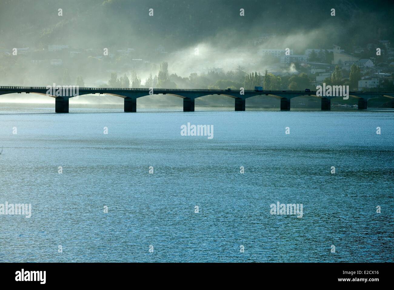 France Hautes Alpes Serre Poncon Savines le Lac and Bridge Stock Photo