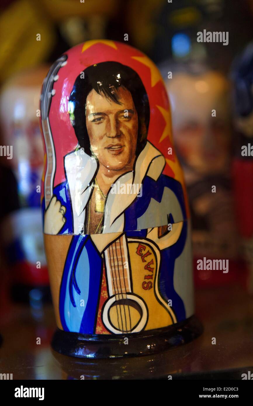 Russia Saint Petersburg listed as World Heritage by UNESCO nesting dolls with Elvis Presley portrait Stock Photo