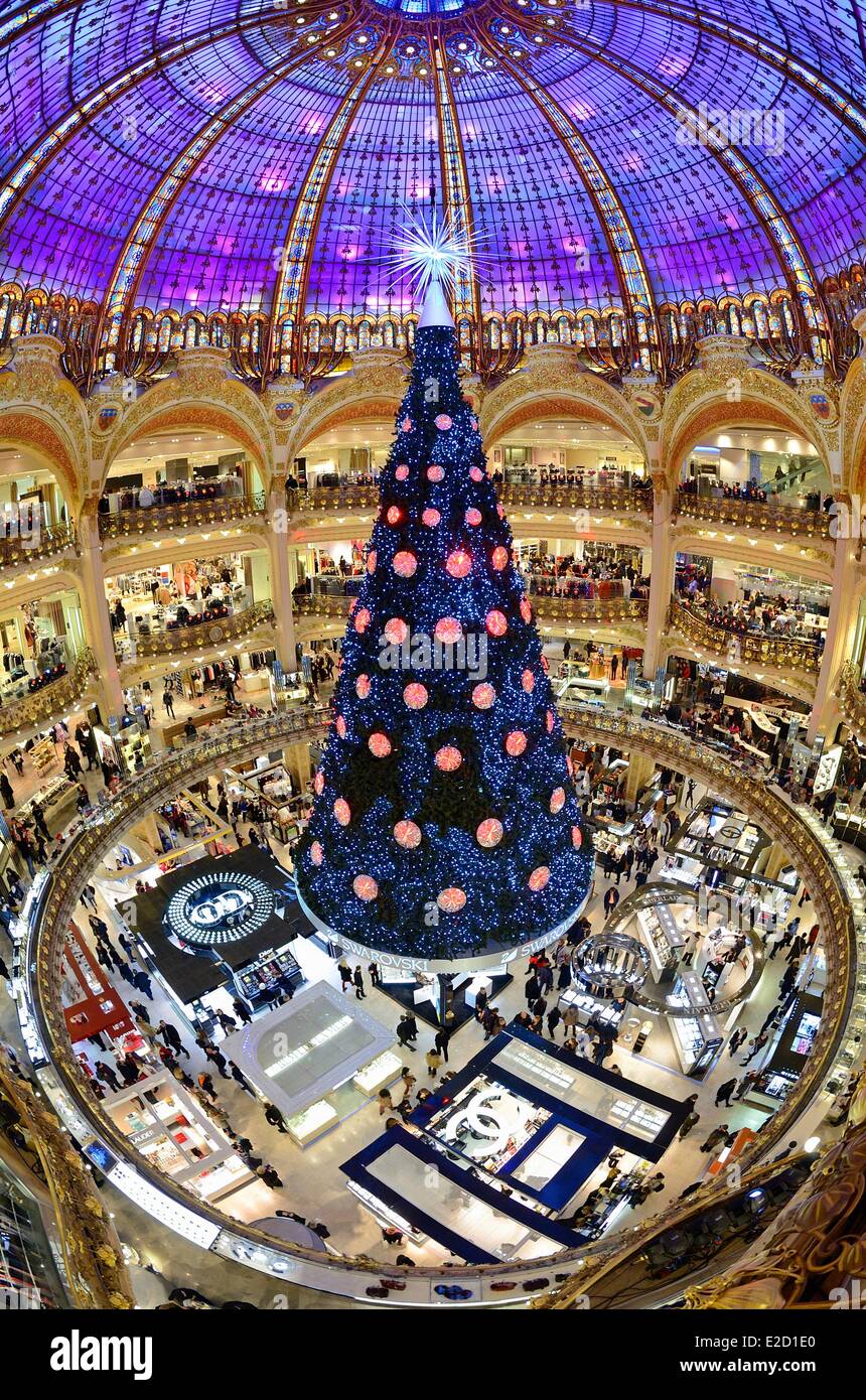 France Paris Galeries Lafayette department store with its Christmas tree Stock Photo