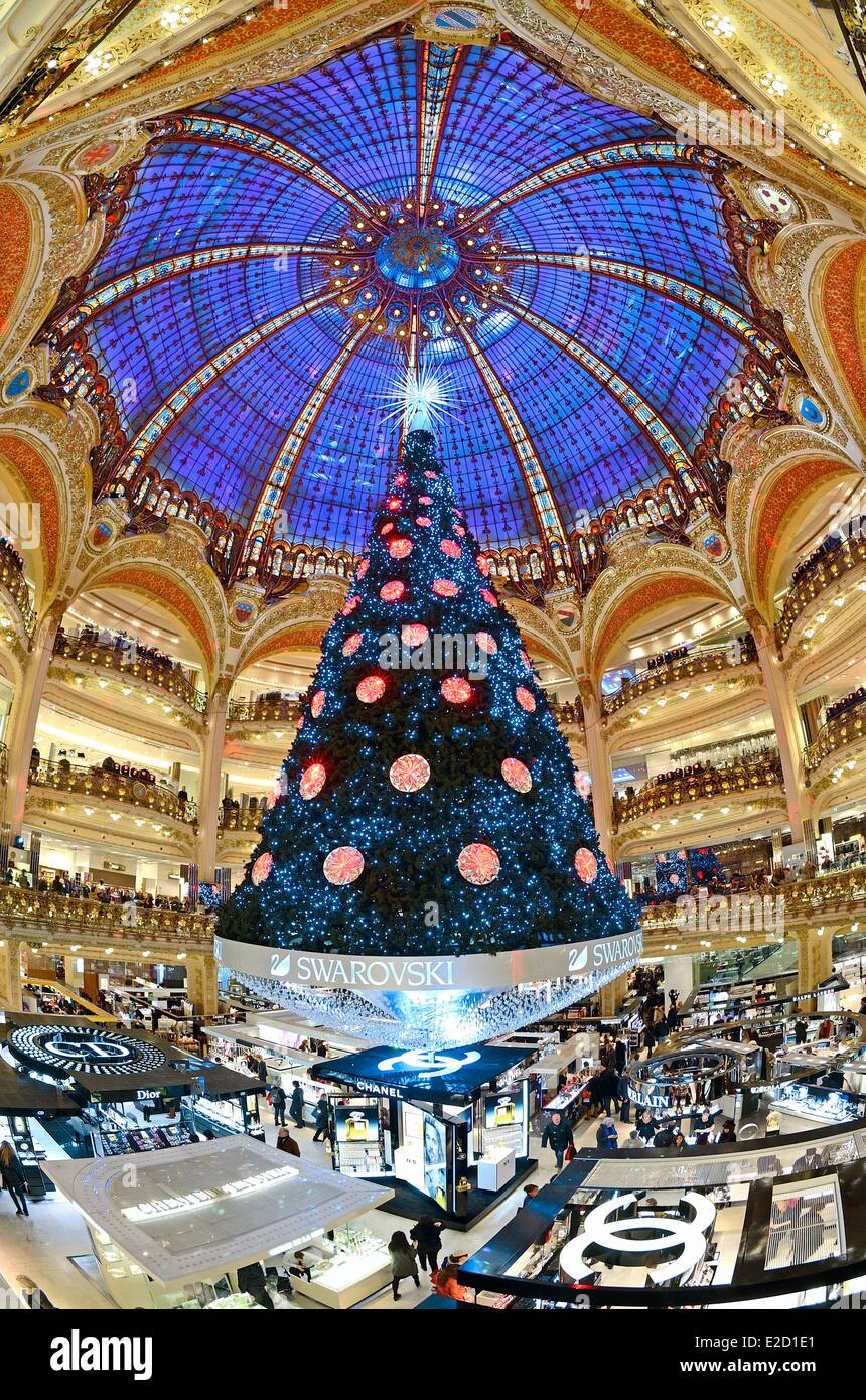 France Paris Galeries Lafayette department store with its Christmas tree Stock Photo