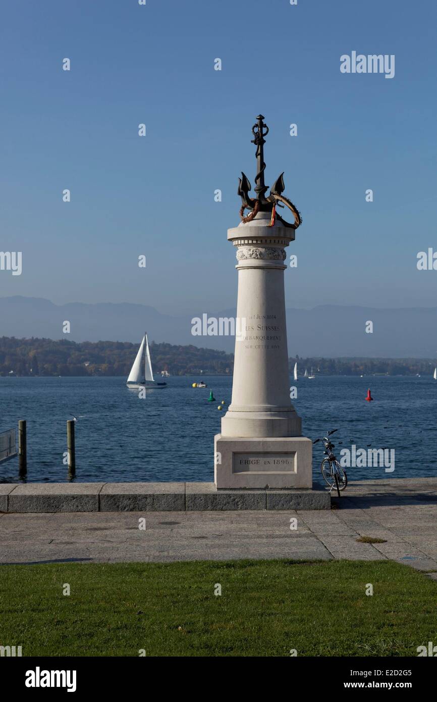 Switzerland Geneva Lake Geneva monument with anchor Stock Photo Alamy