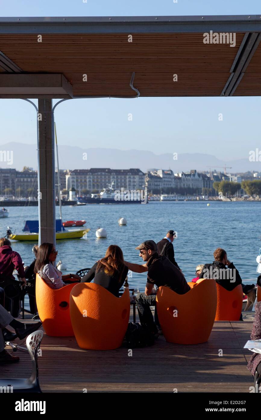 Switzerland Geneva Lake Geneva terrace bar Stock Photo Alamy