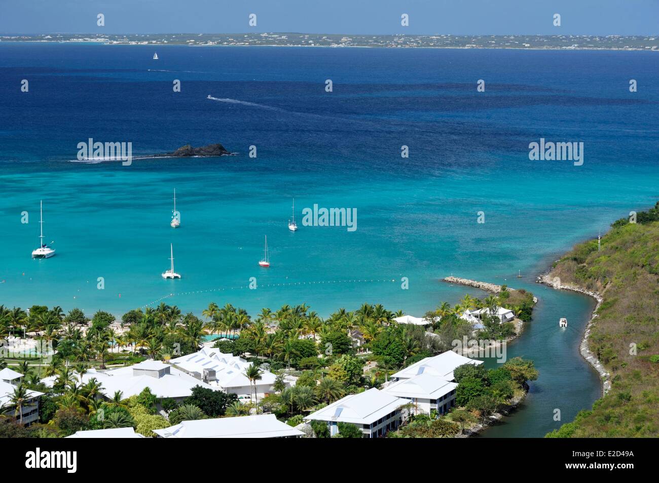 France Guadeloupe Saint Martin anse Marcel overlooking the bay and the Radisson Blu Resort Stock