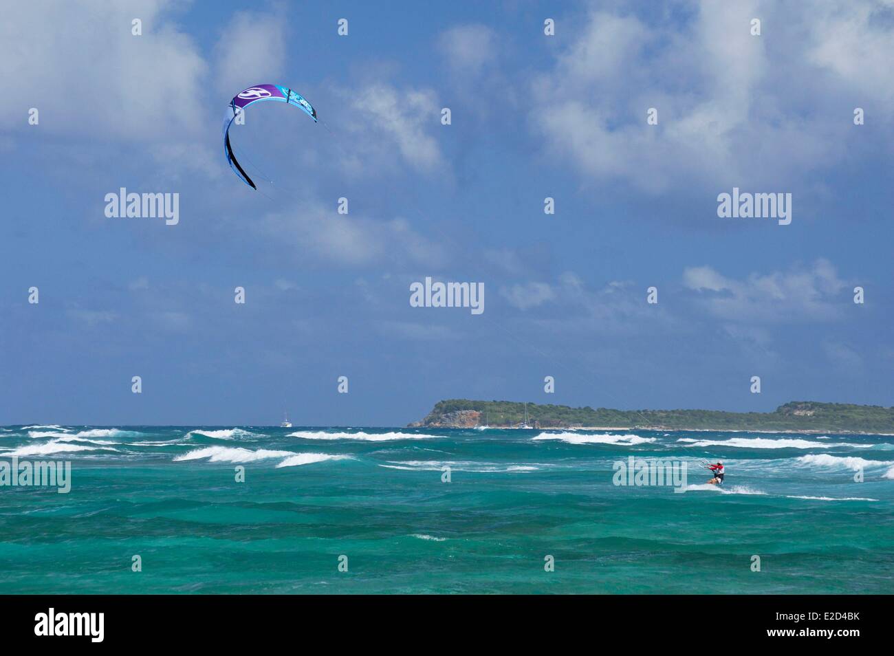France Guadeloupe Saint Martin kitesurfing off Orient Bay Stock Photo