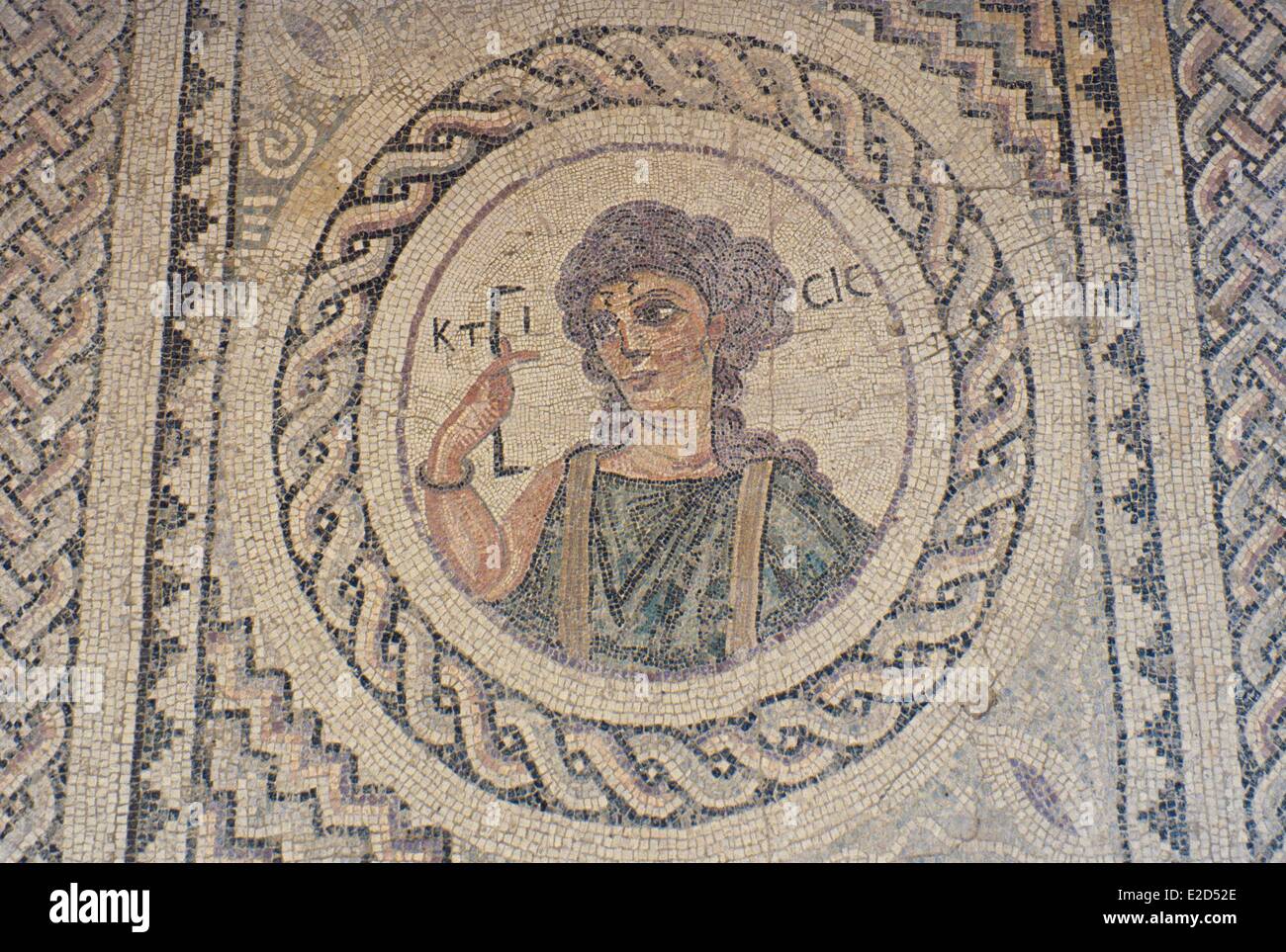 Cyprus Limassol district Kourion archaeological site former Greco-Roman city Ktisis mosaic Stock Photo