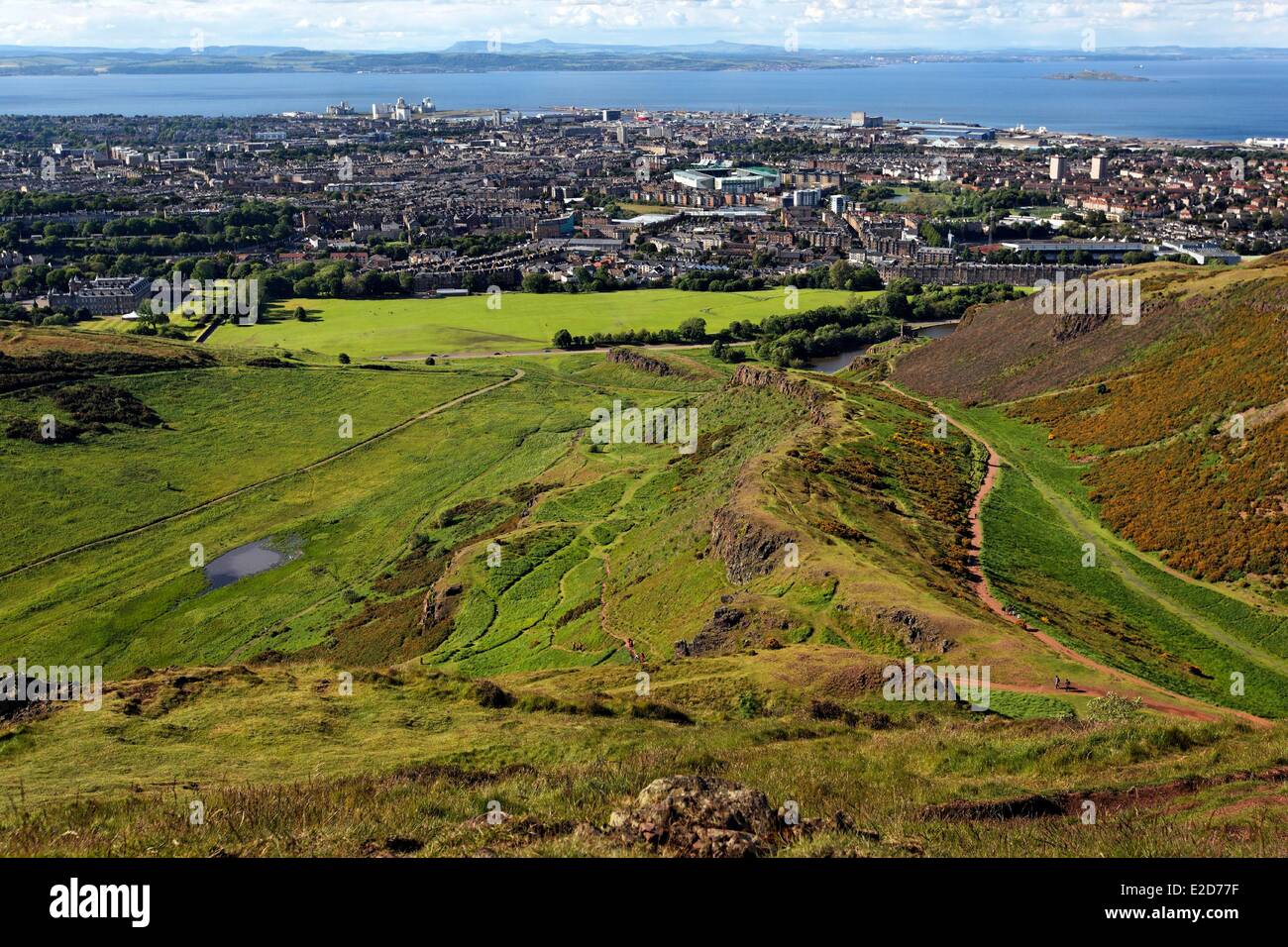 United Kingdom Scotland Edinburgh listed as World Heritage by UNESCO Holyrood Park view of St Margaret's Loch Stock Photo