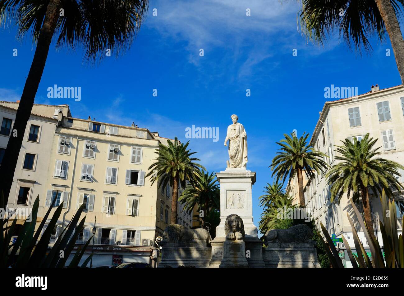 France Corse du Sud Ajaccio Place Marechal Foch (square also known as Place des Palmiers) statue of Napoleon Bonaparte as a Stock Photo