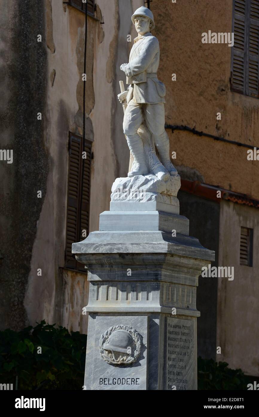 France, Haute Corse, Balagne, war memorial of the village of Belgodere Stock Photo
