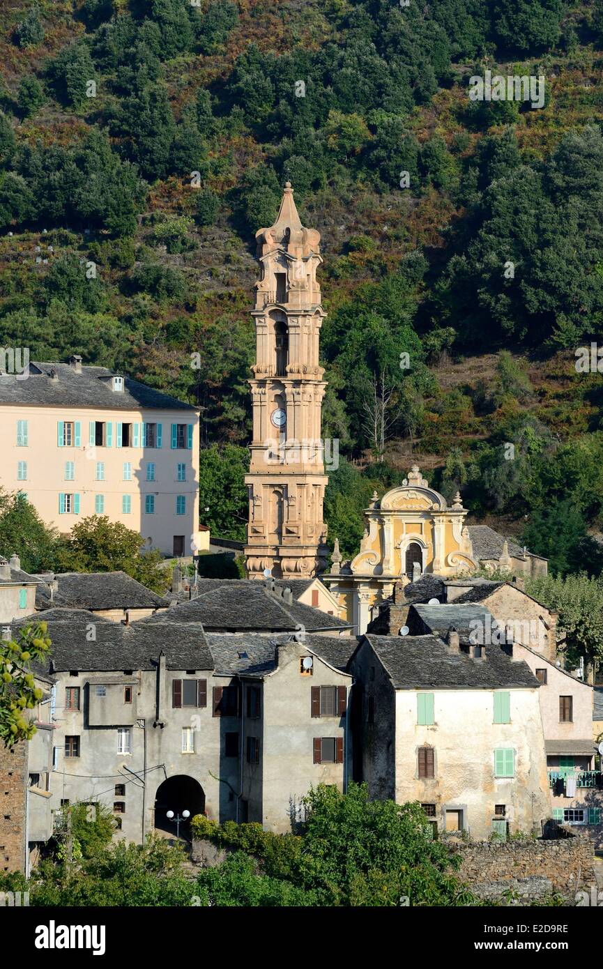 France, Haute Corse, Castagniccia, village of La Porta, baroque church of St. John the Baptist Stock Photo