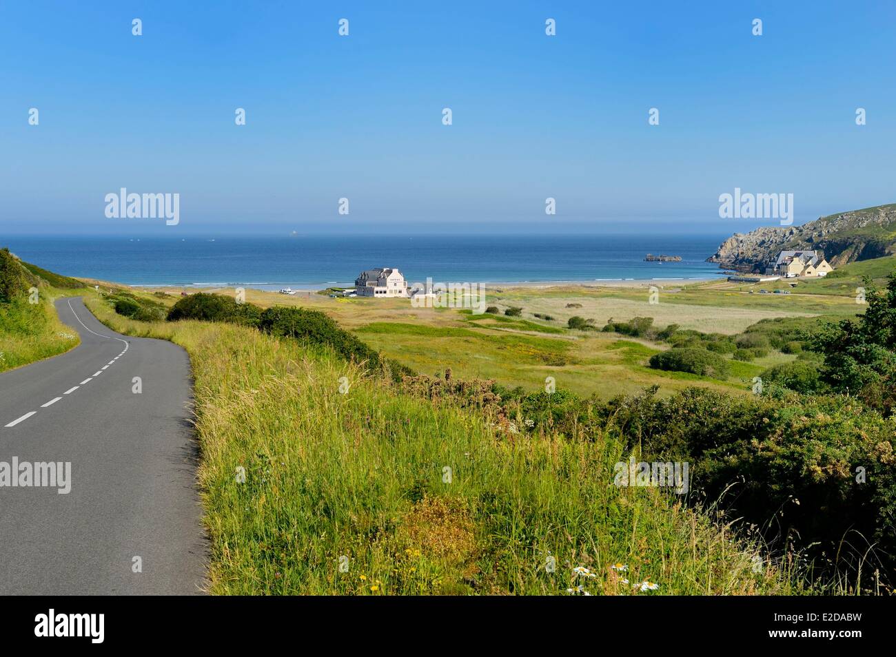 France, Finistere, Iroise Sea, Plogoff, road leading to the beach of the Baie des Trepasses Stock Photo