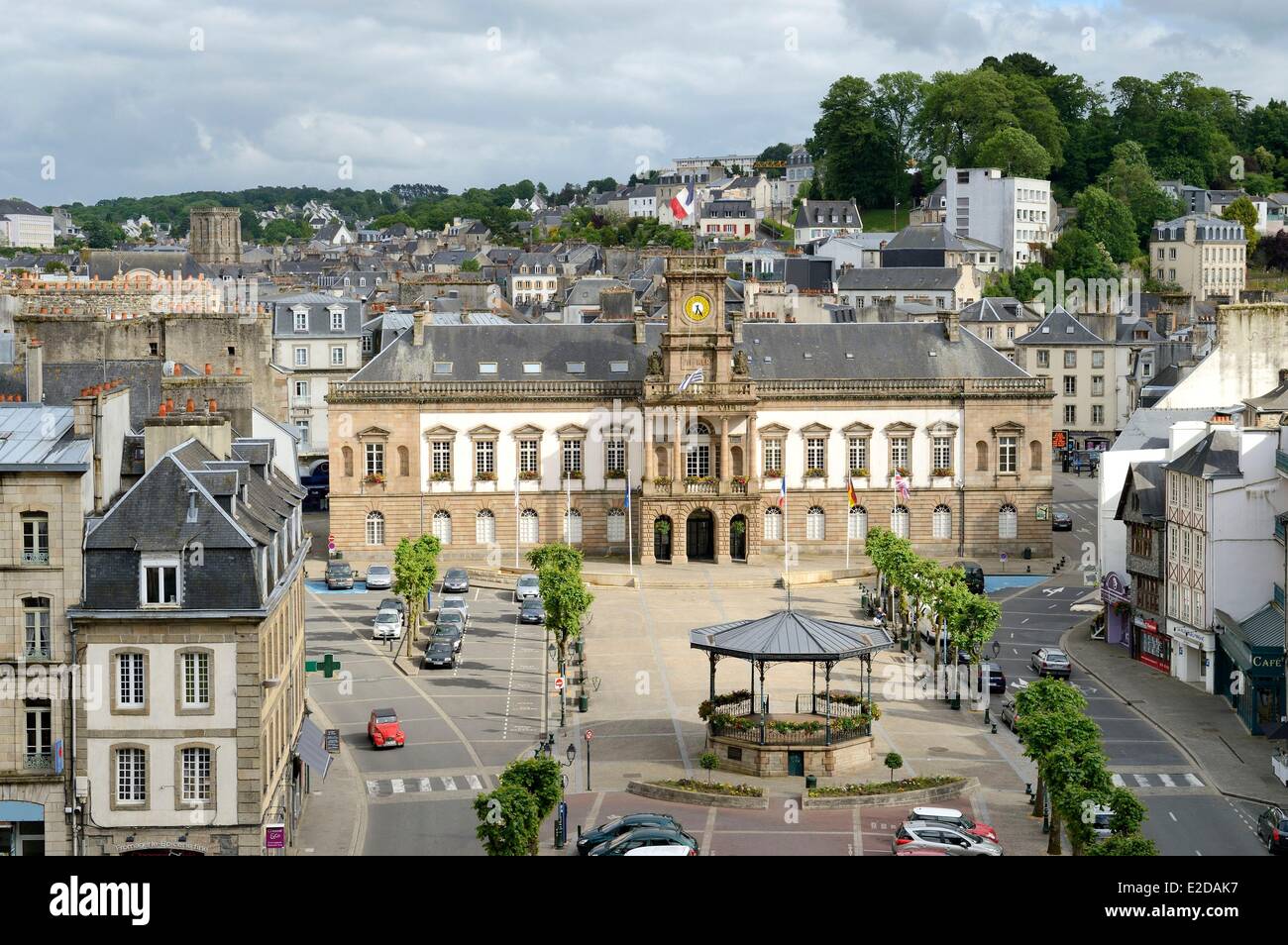 France Finistere Morlaix the city hall on the place des Otages and the Kiosk of 1903 Stock Photo