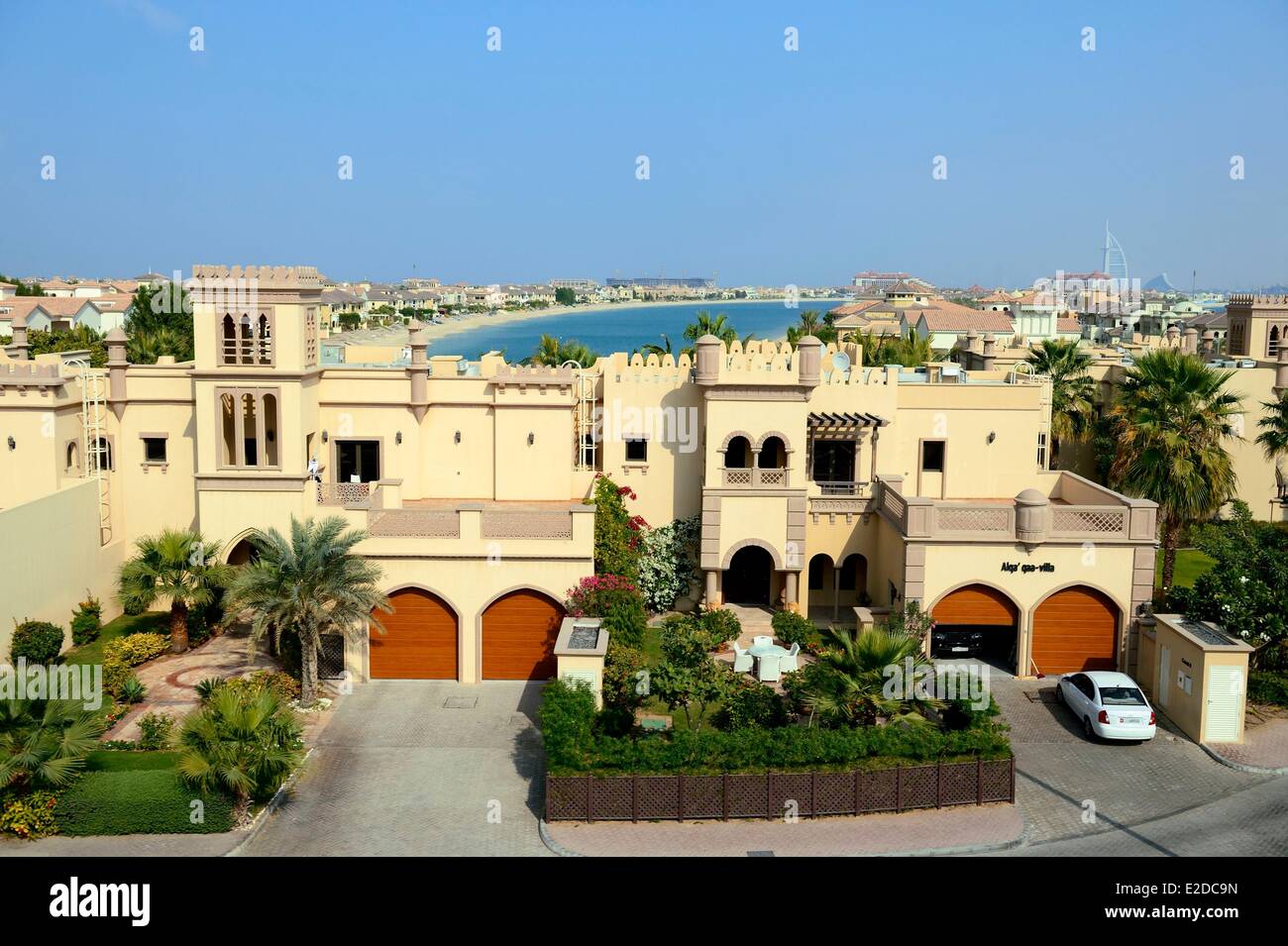 United Arab Emirates Dubai the area of New Dubai the Palm Jumeirah is an artificial archipelago bathed in the Persian Gulf with Stock Photo