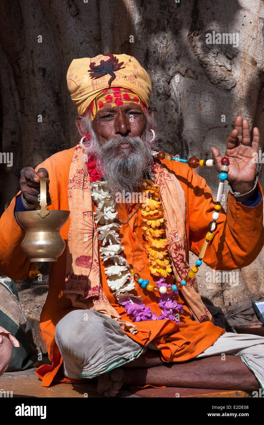 India Rajasthan state Jaisalmer Sadhus holy men in front of the Fort Stock Photo