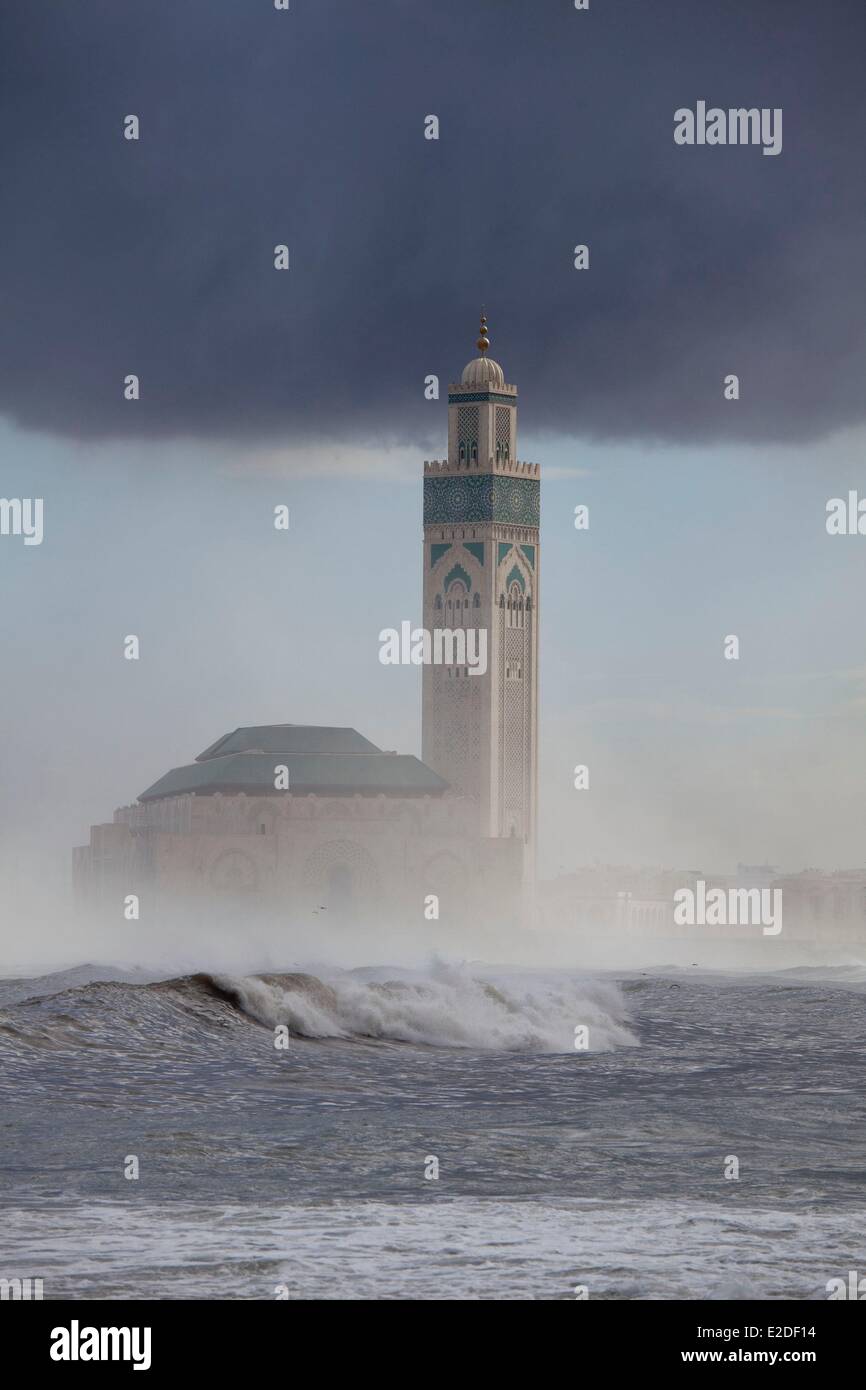 Morocco, Casablanca, the Hassan II Great Mosque, resting on the ocean Stock Photo