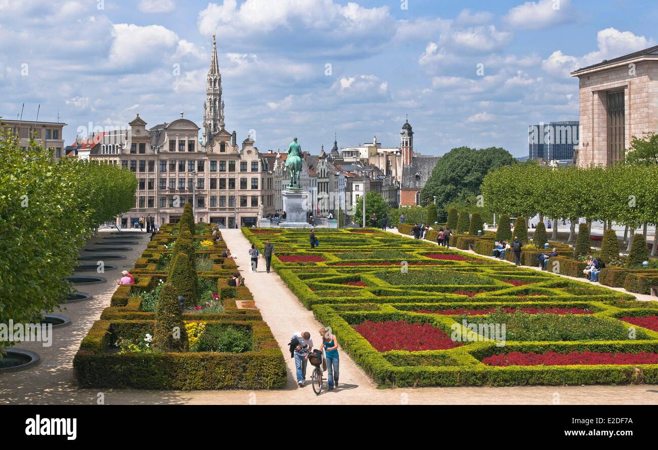 Belgium Brussels Garden of the Mont des Arts and downtown Stock Photo