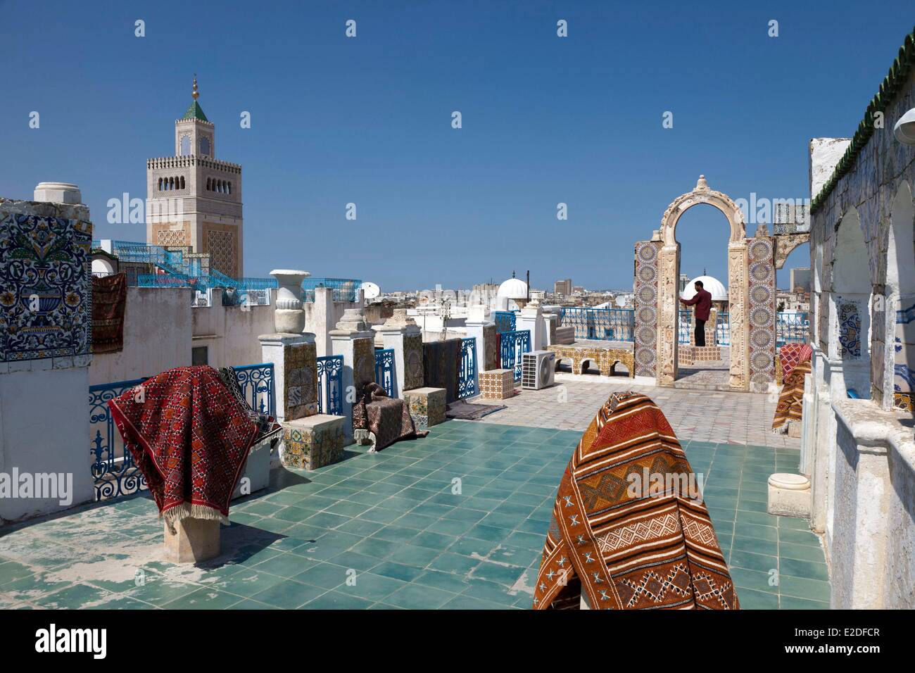 Tunisia, Tunis, medina listed as World Heritage by UNESCO, the Al Zaytuna Mosque from a terrace Stock Photo