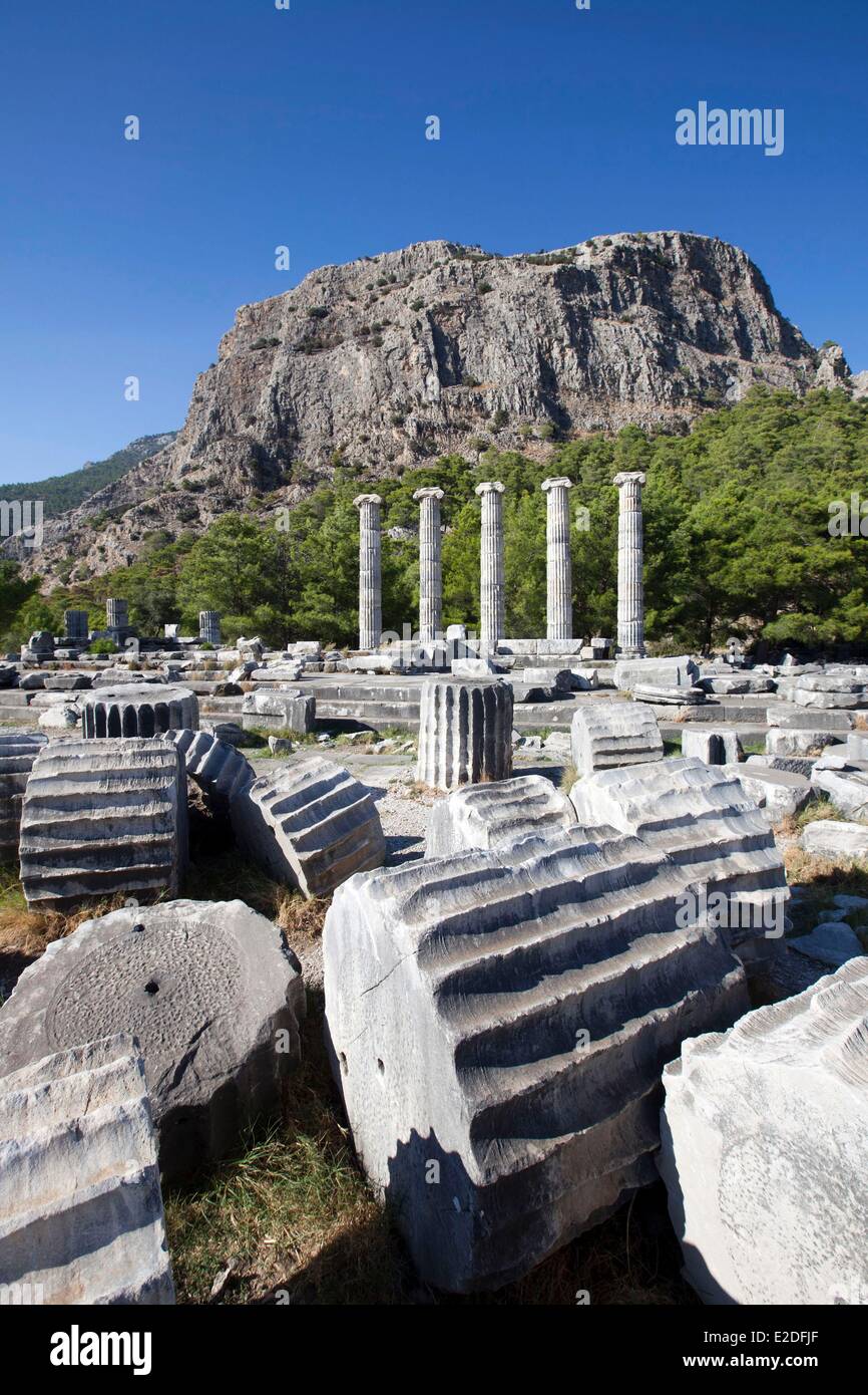 Turkey, Ionia Region, Priene, The Temple of Athena, funded by Alexander the Great Stock Photo