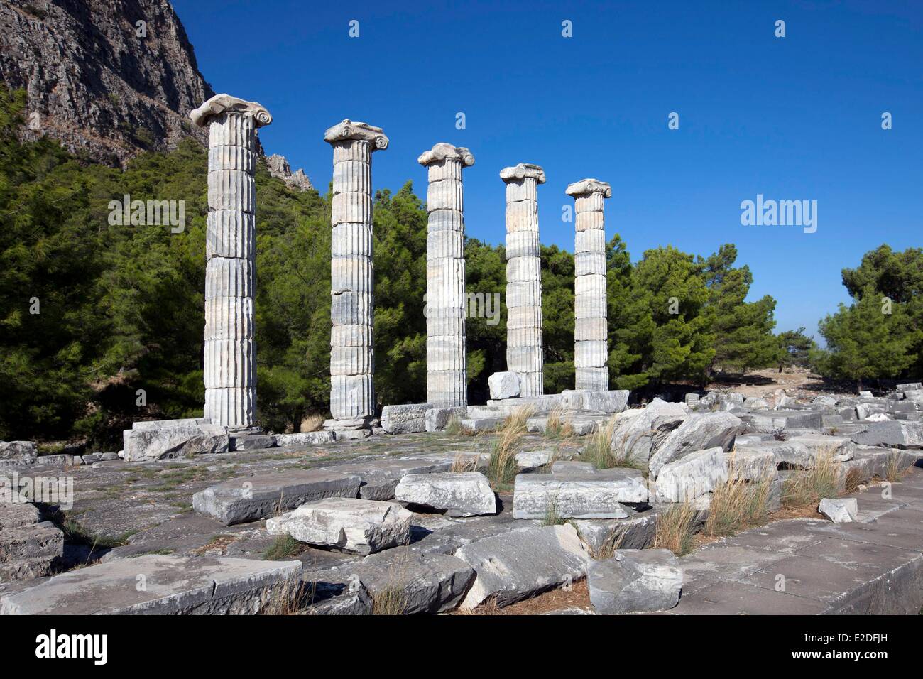 Turkey, Ionia Region, Priene, The Temple of Athena, funded by Alexander the Great Stock Photo