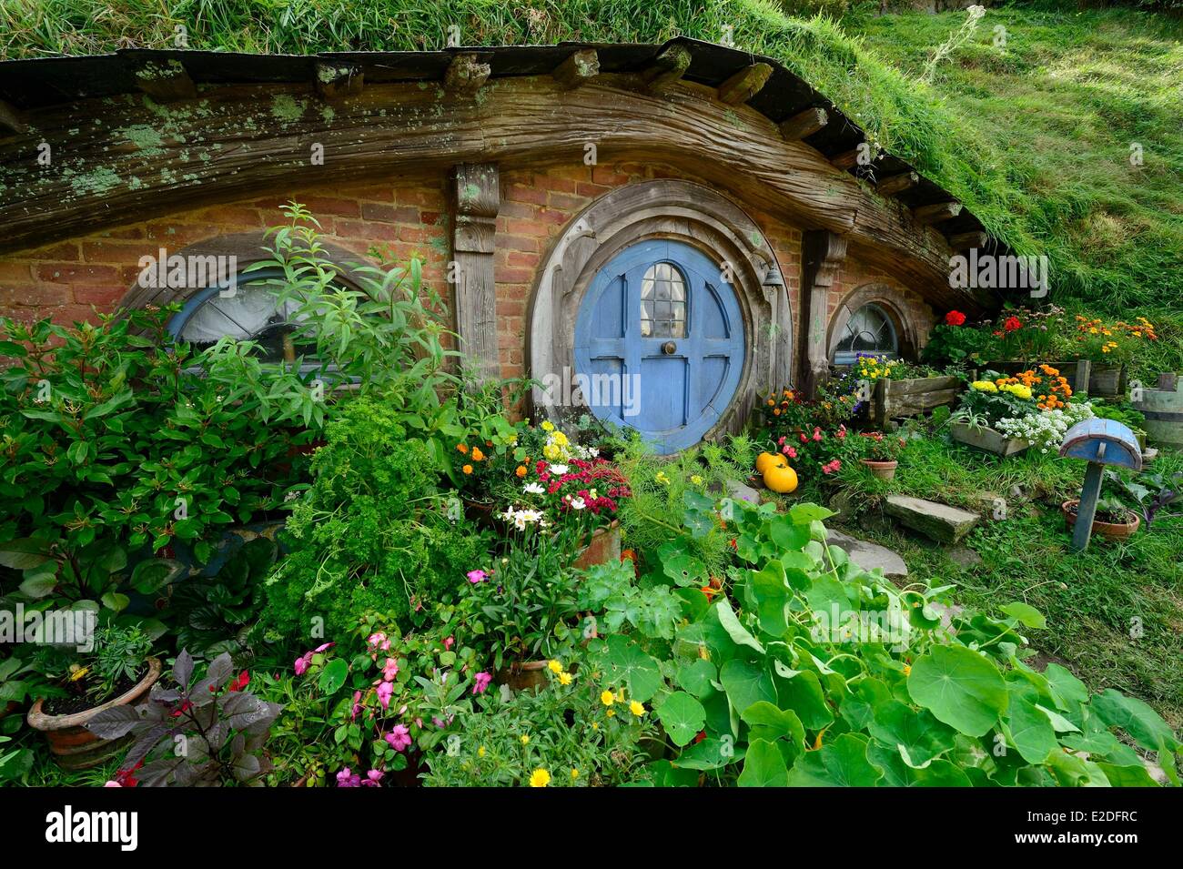 New Zealand North island Matamata Hobbiton the hobbit village built for the movie Lord of the Rings by Peter Jackson Stock Photo