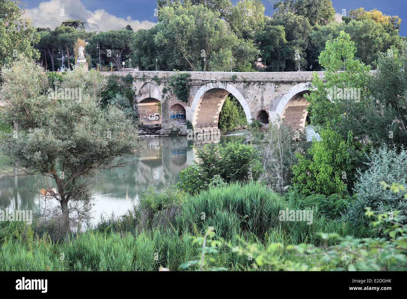 The Milvian Bridge , Ponte Molle or Ponte Milvio is an ancient Roman bridge over the Tiber in northern Rome, Italy Stock Photo