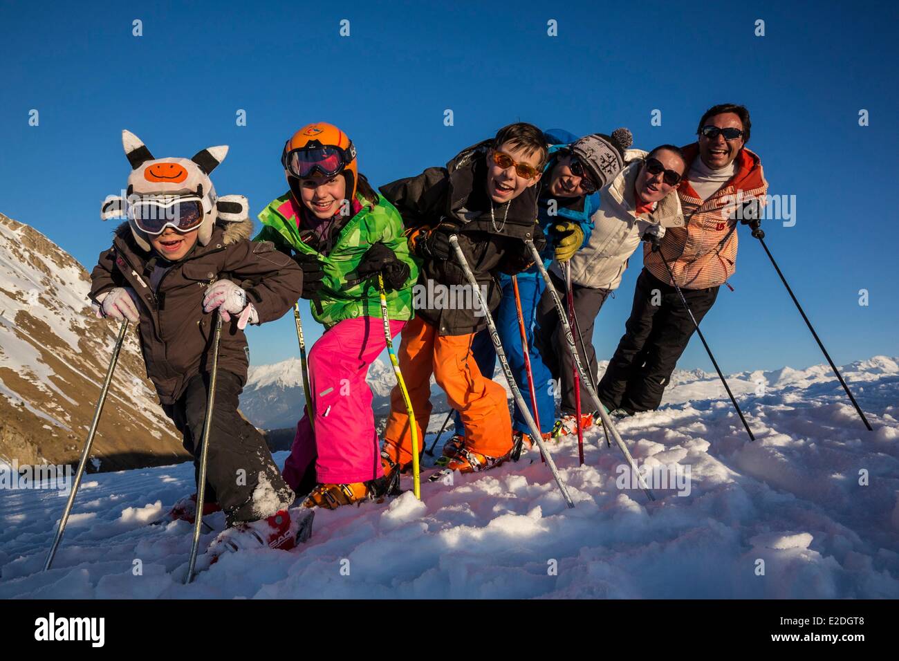 France Savoie Valmorel family on holidays massif of the Vanoise Tarentaise valley Stock Photo
