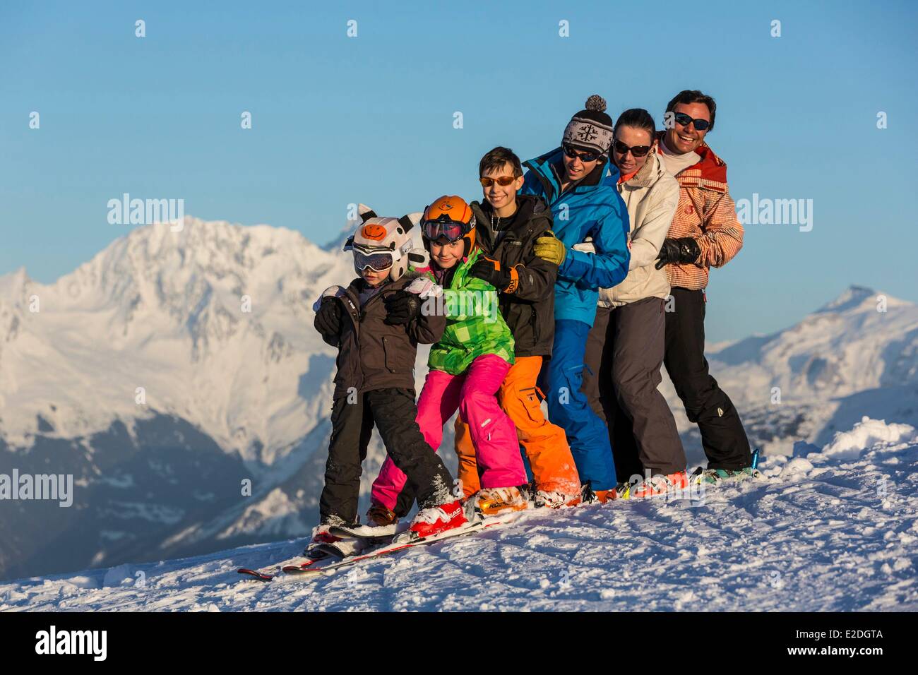 France Savoie Valmorel family on holidays massif of the Vanoise Tarentaise valley Stock Photo
