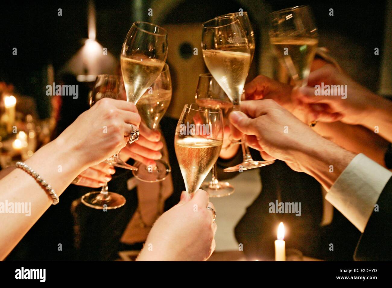 France Marne Champagne toast with champagne in a cellar Stock Photo Alamy