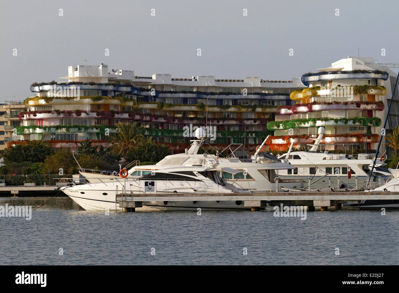 Spain Balearic Islands Ibiza residential Life Marina Ibiza luxury building designed by Jean Nouvel Stock Photo