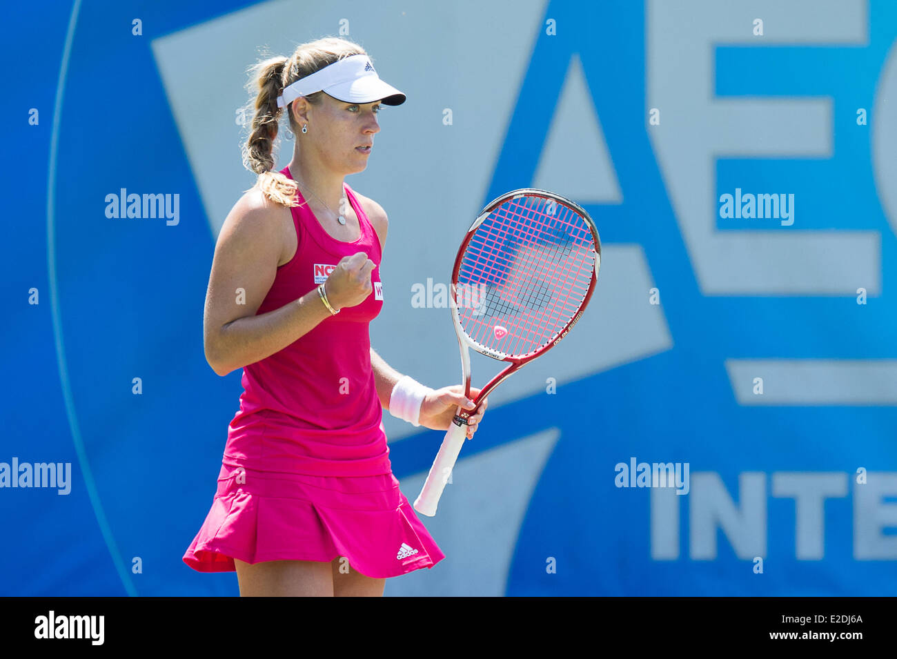 Eastbourne, UK. 19th June, 2014. Angelique Kerber of Germany in action against Ekaterina Makarova of Russia in their Quarter-Finals singles match on Day Four of the Aegon International at Devonshire Park, Eastbourne. Credit:  MeonStock/Alamy Live News Stock Photo