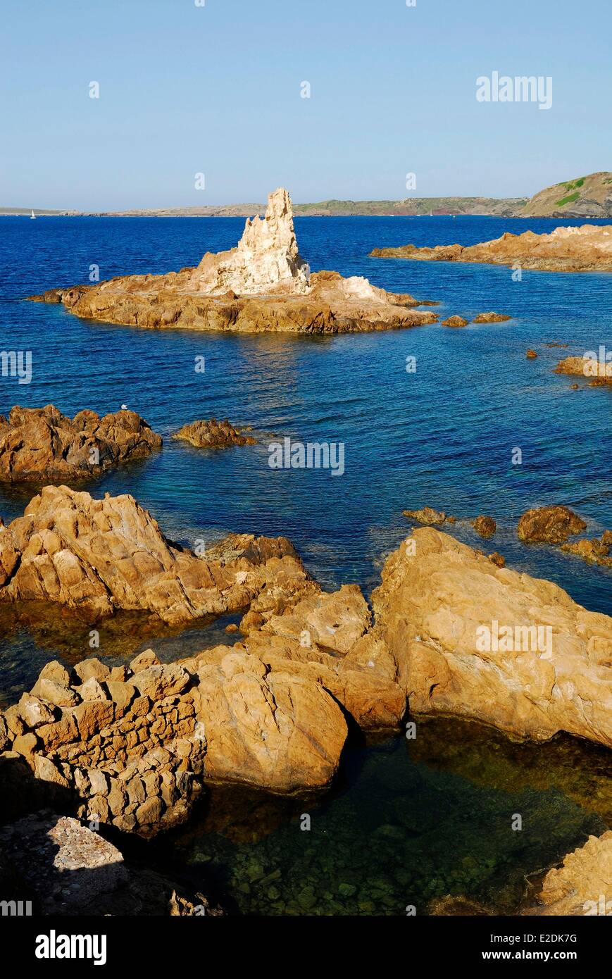 Spain Balearic Islands Menorca Cala Pilar beaches and rocks Stock Photo ...