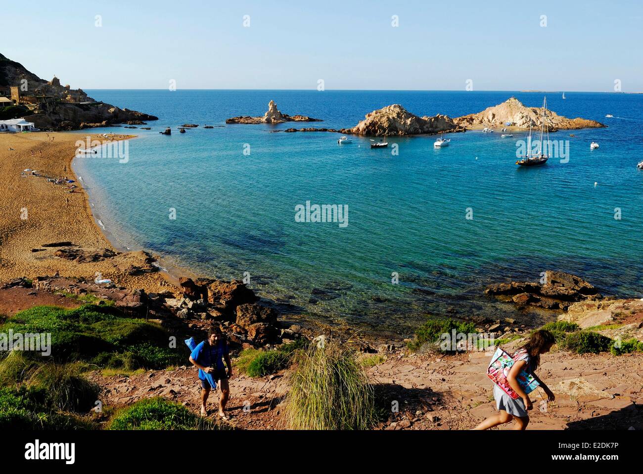 Spain Balearic Islands Menorca Cala Pilar beaches and rocks Stock Photo ...