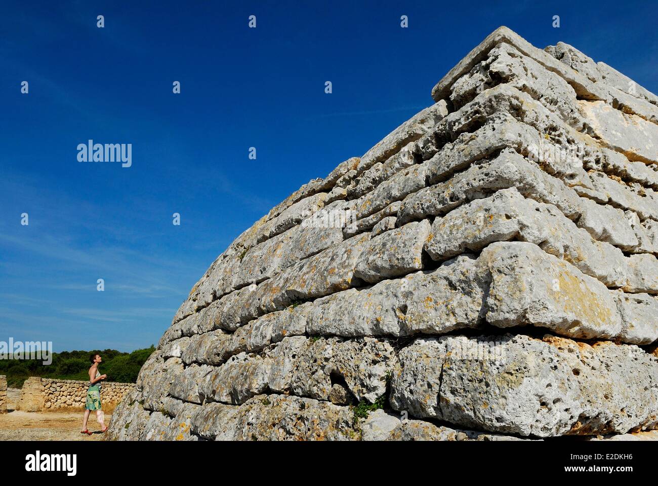 Spain Balearic Islands Menorca the Naveta dÆEs Tudons near Ciutadella megalithic chamber tomb characterized by its form of hull Stock Photo