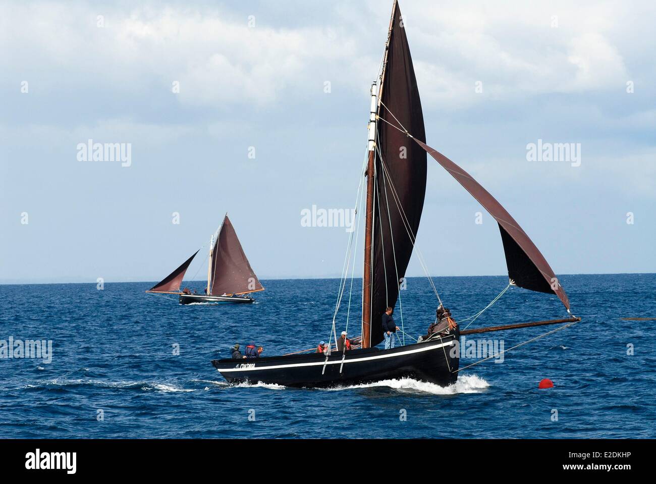 Ireland County Galway Aran Islands Inisheer traditional wooden sailing boat of Galway Bay Galway hooker Stock Photo