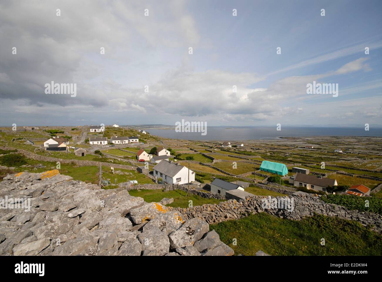 Ireland County Galway Aran Islands Inishmaan overlooking the island from Dun Chonchuir Stock Photo