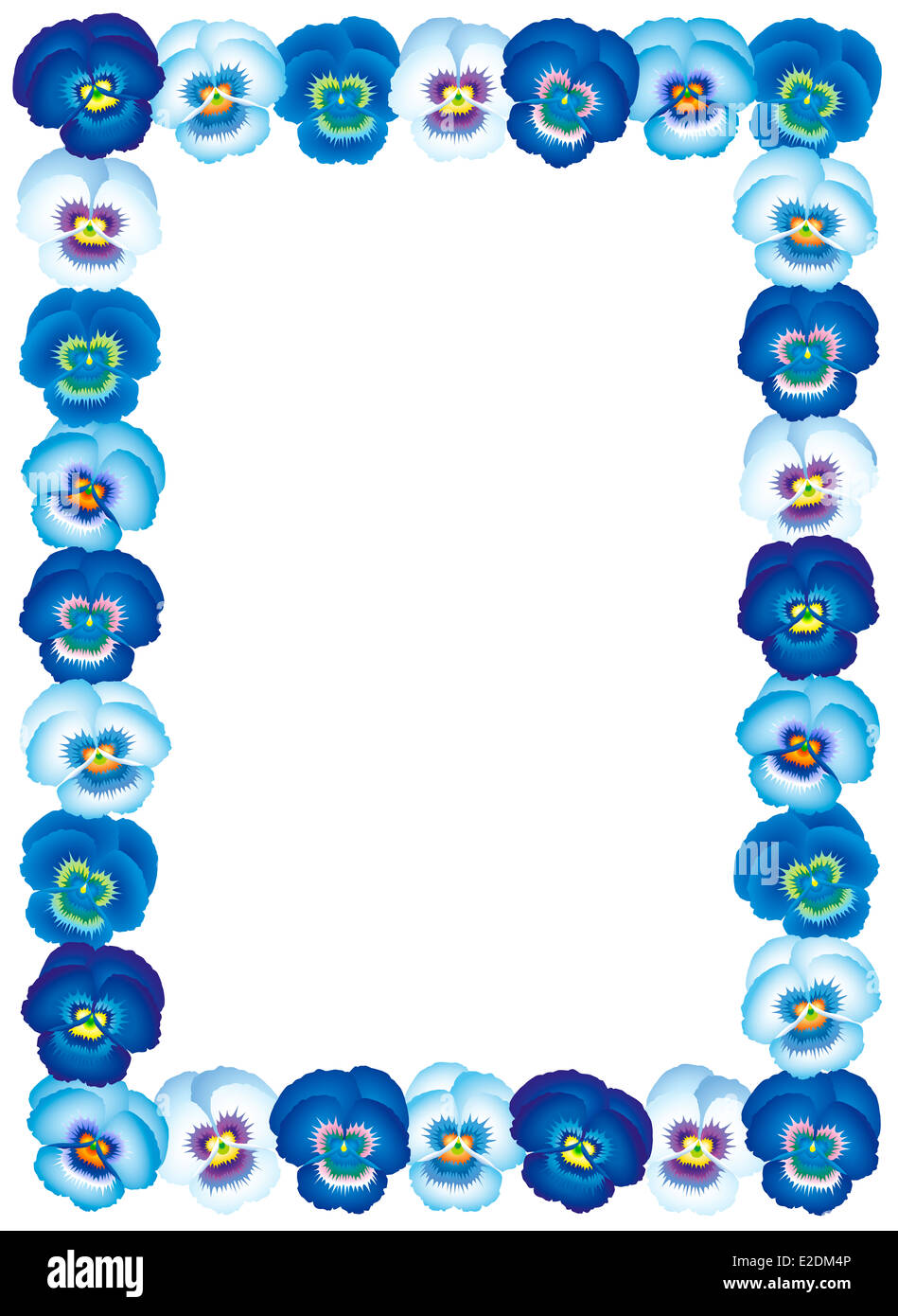 Vertical blue pansy frame. Stock Photo