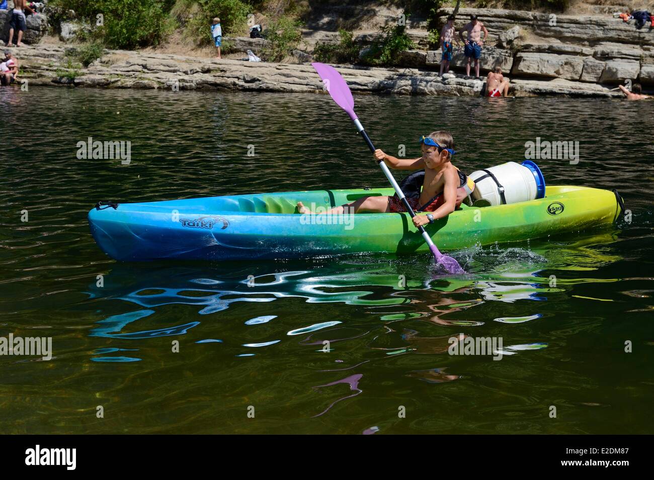 France Ardeche Les Vans kayaks going down the Chassezac River Stock Photo -  Alamy