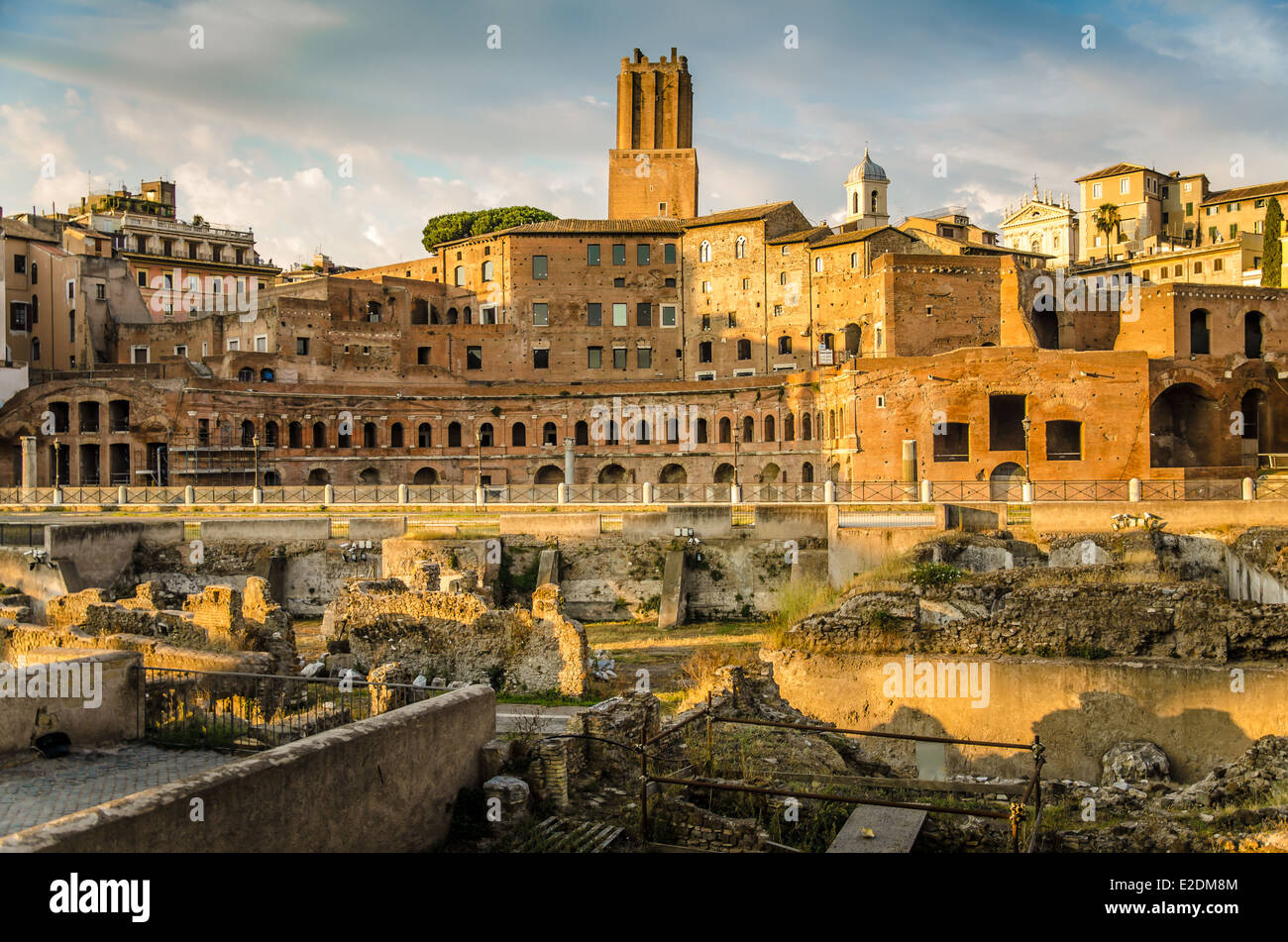 Trajan forum and market panorama in Rome at the end of the day just before sunset Stock Photo