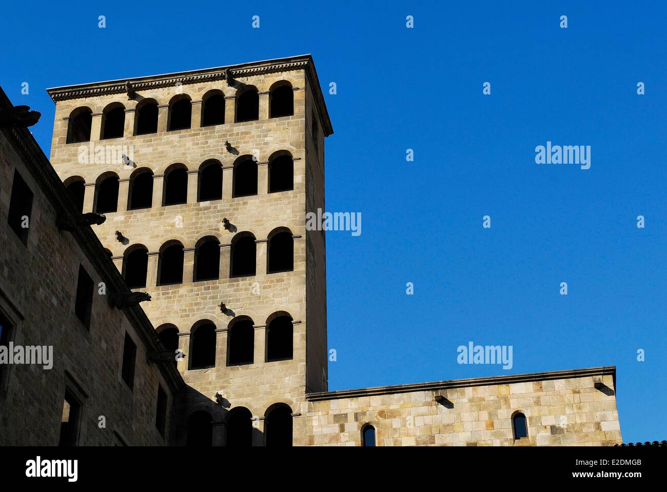 Spain Catalonia Barcelona Placa del Rei the tower of King Marti of the royal palace the Palau Reial Major residence of the Stock Photo