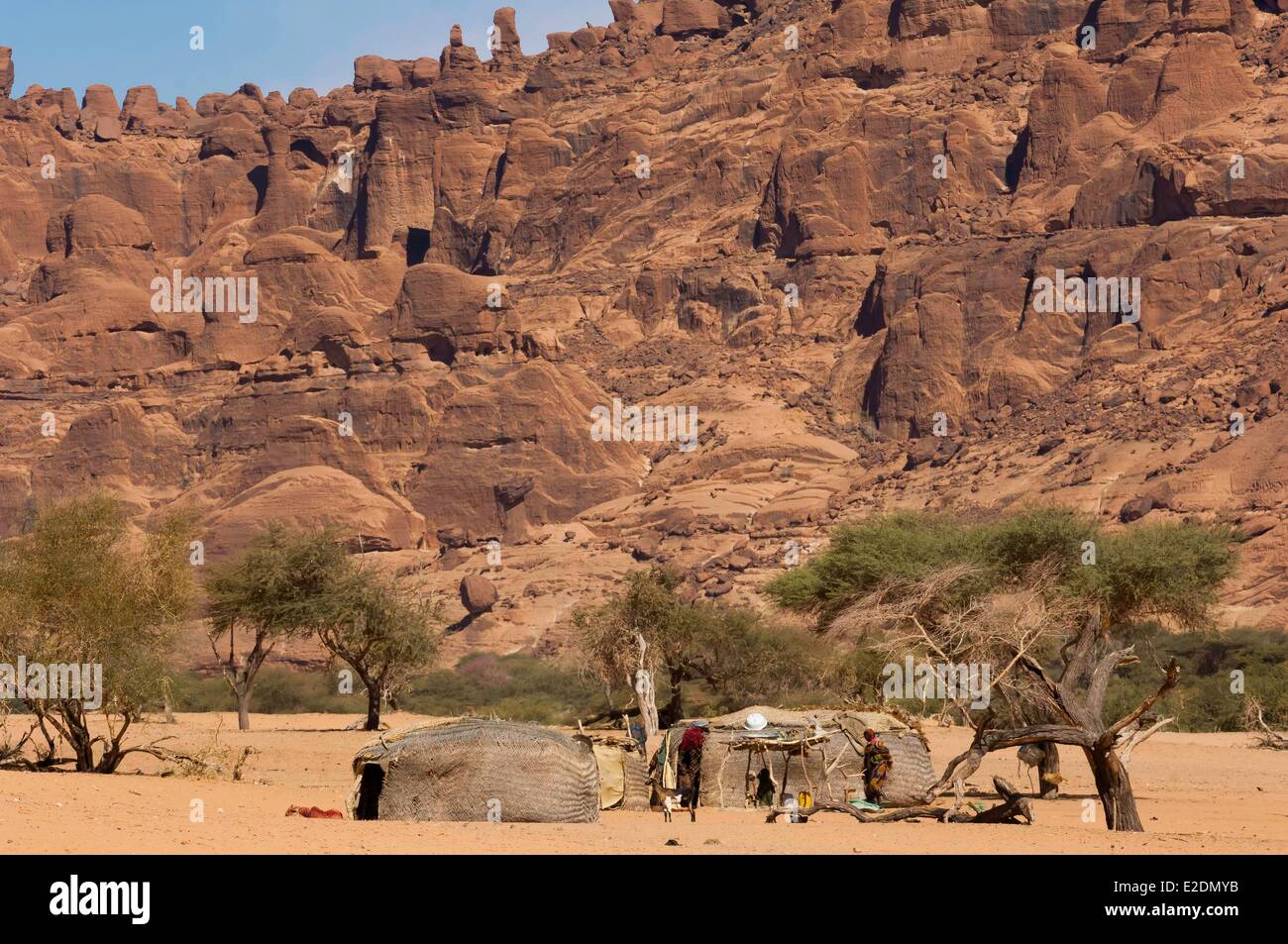 Chad Southern Sahara desert Ennedi massif Archei Toubou nomad camp Stock Photo