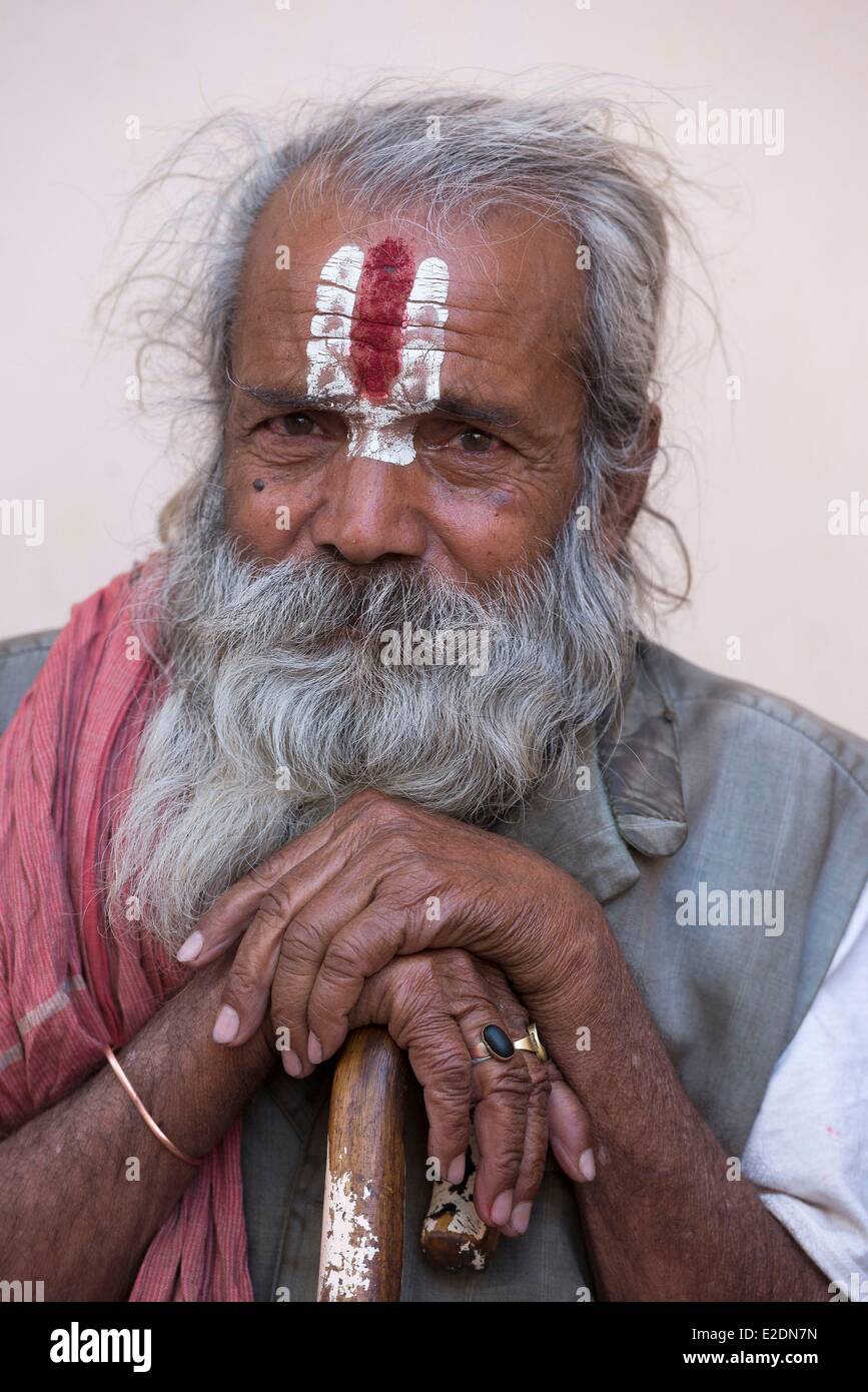 India Rajasthan state Jaipur Sadhu in the temple dedicated to the monkey god Hanuman in the district of Galta Stock Photo