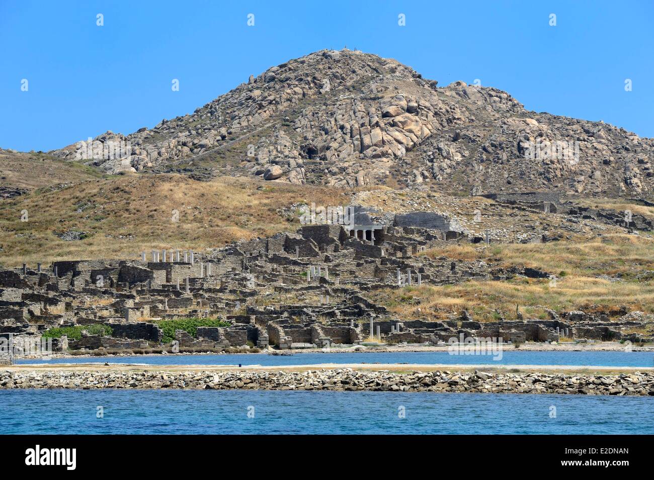 Greece Cyclades islands Delos listed as World Heritage by UNESCO the archaeological site of Delos Apollo's Sanctuary the most Stock Photo