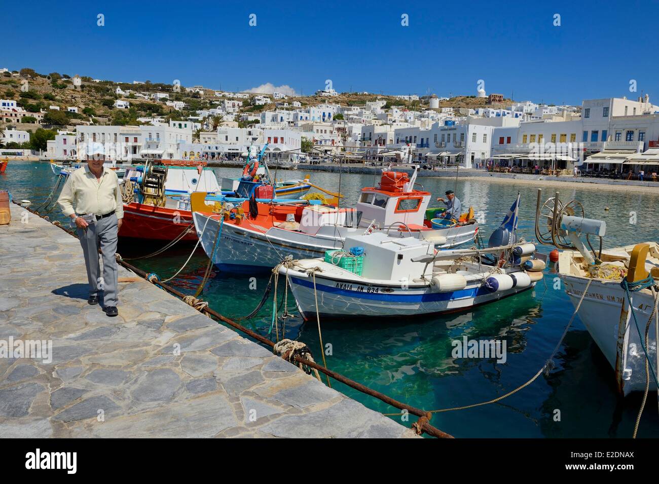 Greece Cyclades islands Mykonos island Chora (Mykonos town) the old fishing harbour Stock Photo