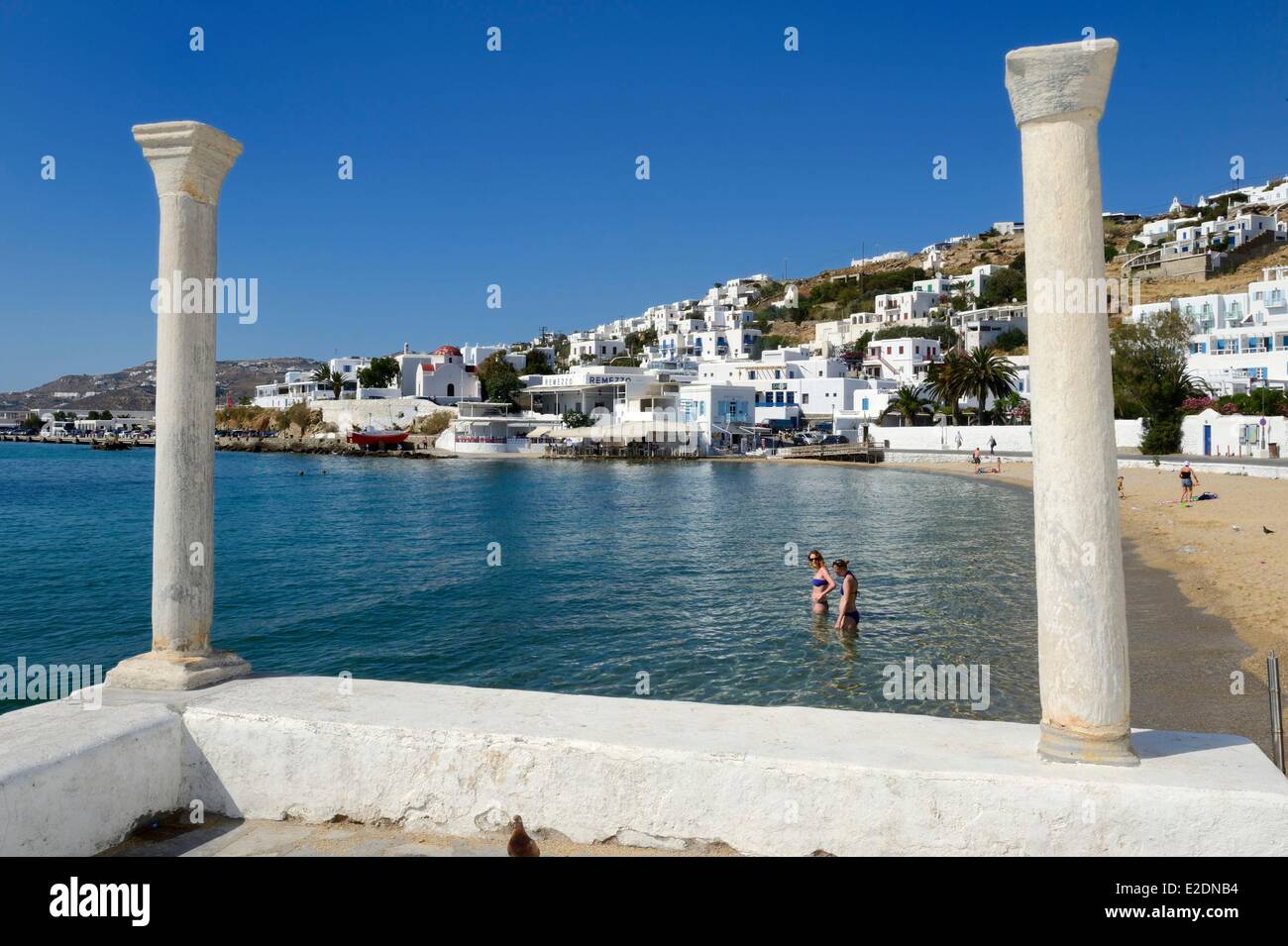 Greece Cyclades islands Mykonos island Chora (Mykonos town) beach Stock Photo