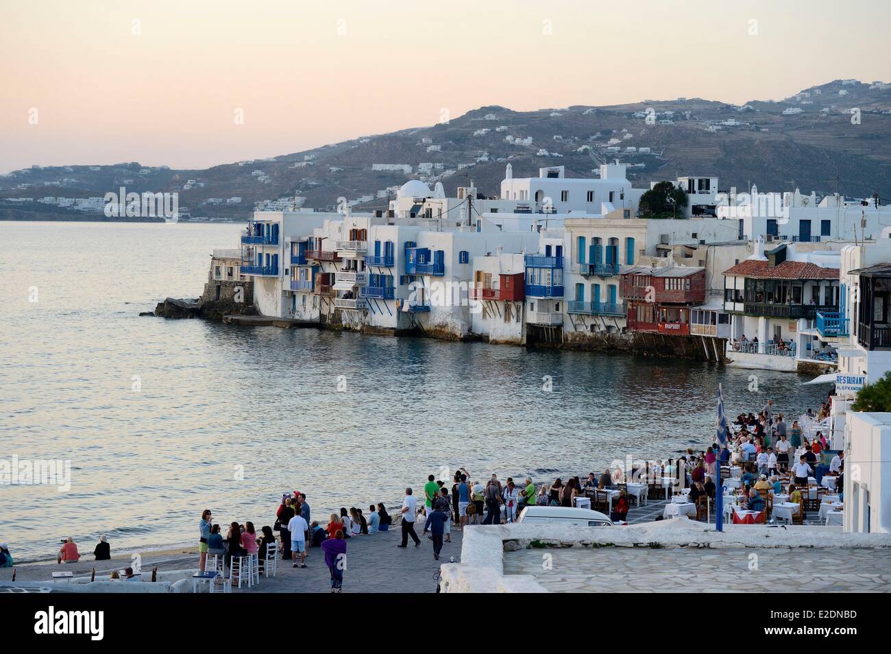 Greece Cyclades islands Mykonos island Chora (Mykonos town) Little Venice district Stock Photo